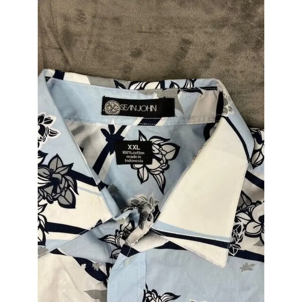 Sean John Shirt Mens 2XL Blue‎ Flower Long Sleeve Button Up Adult XXL